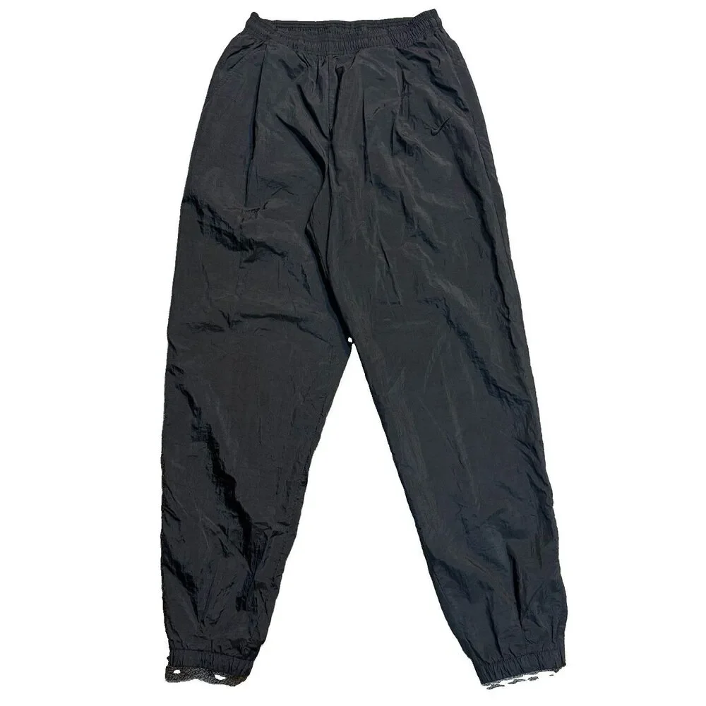 Nike Vintage Track Pants Mens M Black Nylon Windbreaker Joggers Zip Ankle 90's
